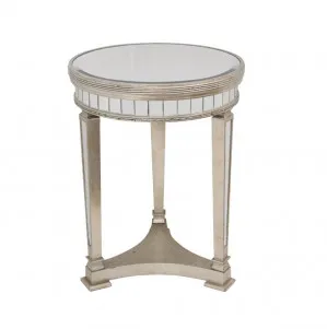 Antique Round Mirrored Side Table 55cm x 66cm by Luxe Mirrors, a Bedside Tables for sale on Style Sourcebook