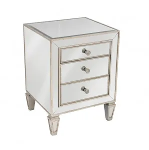 Antique Mirrored Bedside with 3 Drawers 50cm x 45cm x 66cm by Luxe Mirrors, a Bedside Tables for sale on Style Sourcebook