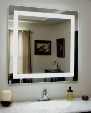Backlit Square Bathroom Mirror with LED Border 75cm - (Cool Light) or (Warm Light) W762 x H762 Warm Light by Luxe Mirrors, a Illuminated Mirrors for sale on Style Sourcebook