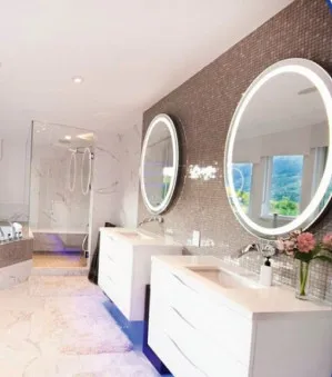 Backlit Round Bathroom Mirror with Border 61cm - (Cool Light) or (Warm Light) 610Ã Warm Light by Luxe Mirrors, a Illuminated Mirrors for sale on Style Sourcebook