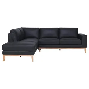 Dante 2.5 Seater Sofa + Chaise LHF in Leather Black by OzDesignFurniture, a Sofas for sale on Style Sourcebook