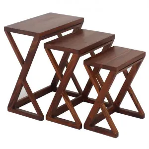 Banggai 3 Piece Mahogany Timber Nested Table Set, Mahogany by Centrum Furniture, a Side Table for sale on Style Sourcebook