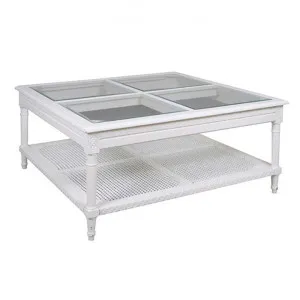 Polo Glass Top Wooden 110cm Square Coffee Table - White by Diaz Design, a Coffee Table for sale on Style Sourcebook