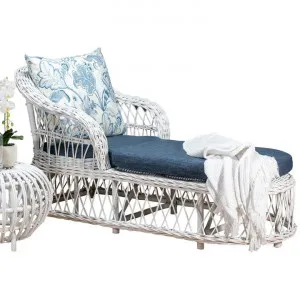 Nassau Rattan Chaise / Daybed, 160cm, White Wash / Blue Floral by Room and Co., a Sofas for sale on Style Sourcebook