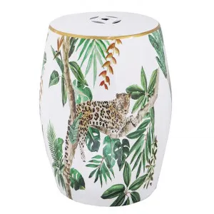 Leopard Ceramic Drum Stool / Side Table by Philuxe Home, a Side Table for sale on Style Sourcebook