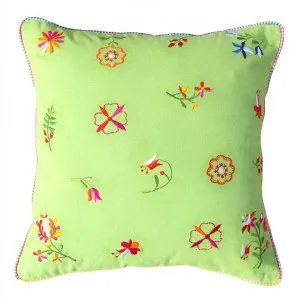 Saavi Embroidery Cotton Cushion - Green by VEERAA, a Cushions, Decorative Pillows for sale on Style Sourcebook