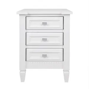 Merci 3 Drawer Bedside Table, Satin White by Cozy Lighting & Living, a Bedside Tables for sale on Style Sourcebook
