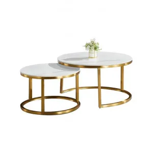 Wilshire 2 Piece Sintered Stone Top Round Nesting Coffee Table Set, 80/60cm, White / Gold by St. Martin, a Coffee Table for sale on Style Sourcebook