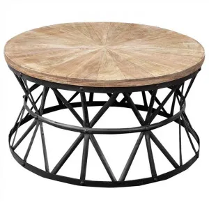 Sandgate Hand Crafted 90cm Iron Round Coffee Table with Timber Top by Philuxe Home, a Coffee Table for sale on Style Sourcebook
