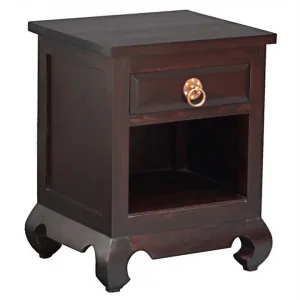 Quon Maluku Mahogany Timber Single Drawer Opium Bedside Table, Chocolate by Centrum Furniture, a Bedside Tables for sale on Style Sourcebook