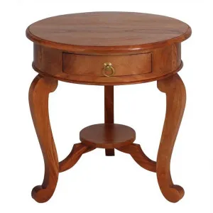 Cabriol Solid Mahogany Timber Round Lamp Table, Light Pecan by Centrum Furniture, a Side Table for sale on Style Sourcebook