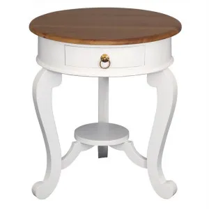 Cabriol Solid Mahogany Timber Round Lamp Table, White/Caramel by Centrum Furniture, a Side Table for sale on Style Sourcebook