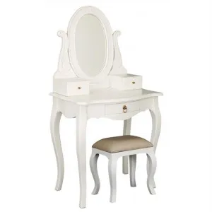 Queen Ann Mahogany Timber Oval Mirror Dressing Table with Stool, White by Centrum Furniture, a Dressers & Chests of Drawers for sale on Style Sourcebook