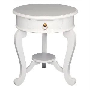 Cabriol Solid Mahogany Timber Round Lamp Table, White by Centrum Furniture, a Side Table for sale on Style Sourcebook