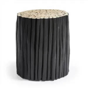 Phylip Solid Teak Timber Accent Stool, Black by El Diseno, a Side Table for sale on Style Sourcebook