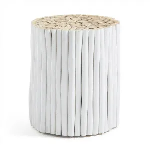 Phylip Solid Teak Timber Accent Stool, White by El Diseno, a Side Table for sale on Style Sourcebook