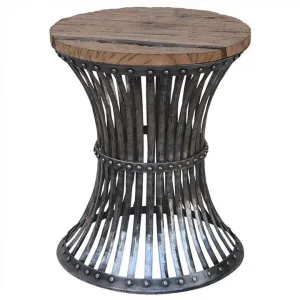 Waverton Handcrafted Iron Stool with Timber Seat by Philuxe Home, a Side Table for sale on Style Sourcebook