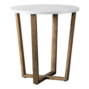 Earl Marble Top Round Side Table, White / Brass by Franklin Higgins, a Side Table for sale on Style Sourcebook