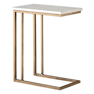 Earl Marble Top C-shape Side Table, White / Brass by Franklin Higgins, a Side Table for sale on Style Sourcebook
