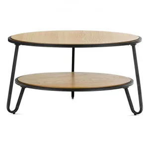 Macy Wood & Stainless Steel Round Coffee Table, 73.5cm, Light Oak / Black by FLH, a Coffee Table for sale on Style Sourcebook