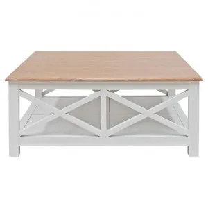 Belley Hand Crafted Mindi Wood Coffee Table with Shelf, 110cm, White / Weathered Oak by Millesime, a Coffee Table for sale on Style Sourcebook