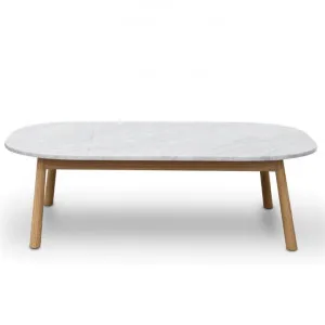 Hasmark Marble Top Oval Coffee Table, 110cm, White / Natural by Conception Living, a Coffee Table for sale on Style Sourcebook