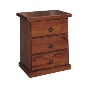 Promo New Zealand Pine Timber 3 Drawer Bedside Table, Walnut by ELITEFine Home, a Bedside Tables for sale on Style Sourcebook
