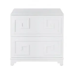 Greek Key 2 Drawer Bedside Table, White by Cozy Lighting & Living, a Bedside Tables for sale on Style Sourcebook