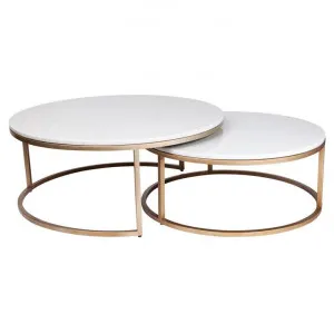 Chloe 2 Piece Stone & Iron Coffee Table Set, 95cm, Antique Gold by Cozy Lighting & Living, a Coffee Table for sale on Style Sourcebook