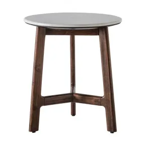 Burford Marble Topped Acacia Timber Round Side Table by Franklin Higgins, a Side Table for sale on Style Sourcebook