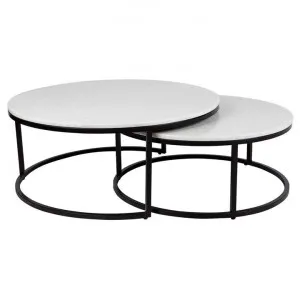 Chloe 2 Piece Iron & Stone Nested Coffee Table Set, 95cm, Black by Cozy Lighting & Living, a Coffee Table for sale on Style Sourcebook