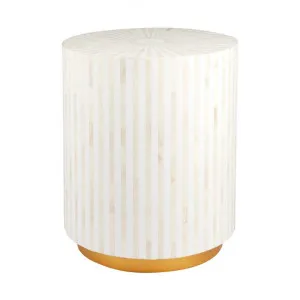 Makayla Bone Inlaid Round Side Table, Ivory by Cozy Lighting & Living, a Side Table for sale on Style Sourcebook