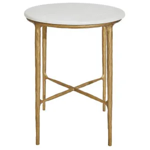 Heston Marble & Iron Round Side Table, Brass by Cozy Lighting & Living, a Side Table for sale on Style Sourcebook