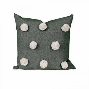 R&H Pom Pom Feather Filled Chambray Cotton Scatter Cushion, Olive by Raine & Humble, a Cushions, Decorative Pillows for sale on Style Sourcebook