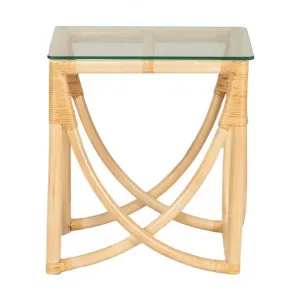 Caicos Glass Topped Rattan Side Table, Natural by Room and Co., a Side Table for sale on Style Sourcebook