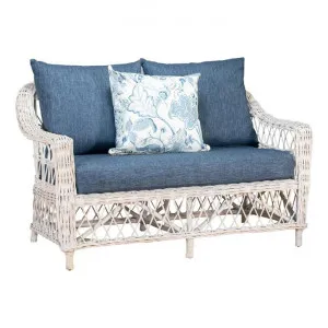 Nassau Rattan Sofa, 2 Seater, White Wash / Navy by Room and Co., a Sofas for sale on Style Sourcebook