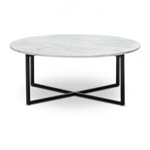 Ellie Cultured Marble & Stainless Steel Round Coffee Table, 86cm, White / Black by FLH, a Coffee Table for sale on Style Sourcebook