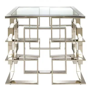 Masa Glass Topped Stainless Steel Side Table by Ambrosia Furniture Co., a Side Table for sale on Style Sourcebook