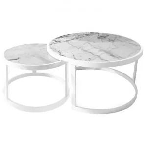 Leonardo 2 Piece Marble Top Nested Round Coffee Table Set, 85/60cm, White by HOMESTAR, a Coffee Table for sale on Style Sourcebook