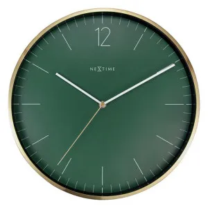Nextime Essential Metal Frame Round Wall Clock, 34cm, Green / Gold by NexTime, a Clocks for sale on Style Sourcebook