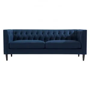 Tuxedo Tufted Velvet Fabric Sofa, 3 Seater, Navy by Cozy Lighting & Living, a Sofas for sale on Style Sourcebook