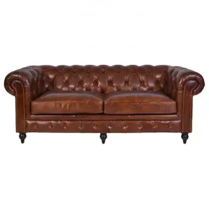 Barmston Aged Leather Chesterfield Sofa, 3 Seater, Brown by Affinity Furniture, a Sofas for sale on Style Sourcebook