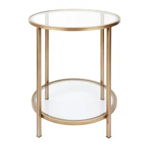 Cocktail Glass Top Iron Round Side Table, Antique Gold by Cozy Lighting & Living, a Side Table for sale on Style Sourcebook