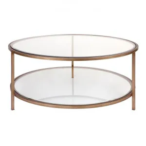 Cocktail Glass Top Iron Round Coffee Table, 100cm, Antique Gold by Cozy Lighting & Living, a Coffee Table for sale on Style Sourcebook