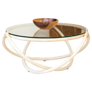 Caicos Glass Topped Rattan Round Coffee Table, 85cm, Natural by Room and Co., a Coffee Table for sale on Style Sourcebook