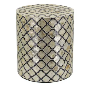 Eliat Seashell Inlay Round Accent Stool / Side Table by Philbee Interiors, a Side Table for sale on Style Sourcebook