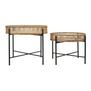 Azalea 2 Piece Bamboo Rattan & Iron Round Coffee Table Set, Natural by Casa Sano, a Coffee Table for sale on Style Sourcebook
