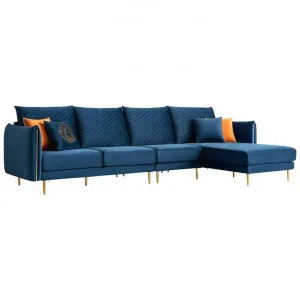 Vanessa Velour Fabric Corner Sofa, 4 Seater with RHF Chaise, Blue by MY Room, a Sofas for sale on Style Sourcebook