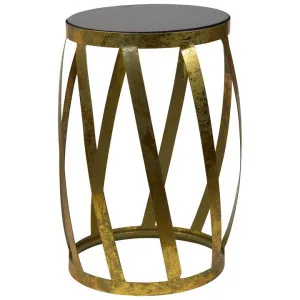 Poppy Stone Topped Iron Round Side Table, Antique Gold by COJO Home, a Side Table for sale on Style Sourcebook