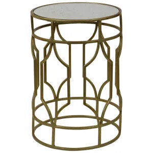 Zara Mirror Topped Iron Round Side Table, Antique Gold by COJO Home, a Side Table for sale on Style Sourcebook